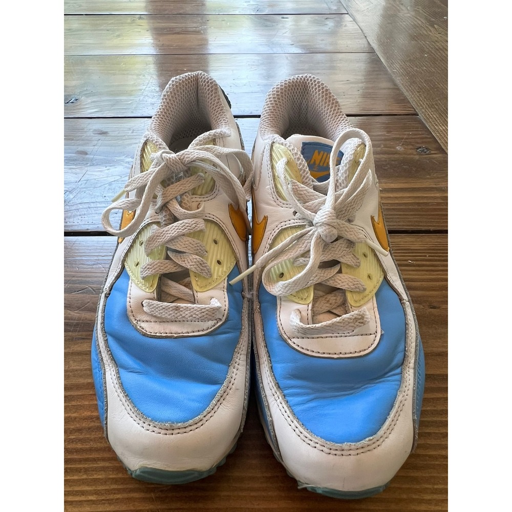 Nike Air Max 90 White Blue Yellow Mens Sneakers 302519-442 US 9